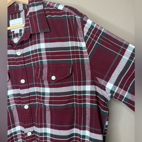 American Eagle Men's Burgundy Super Soft Plaid Flannel Shirt XL 100% Cotton Fall - Picture 8 of 13